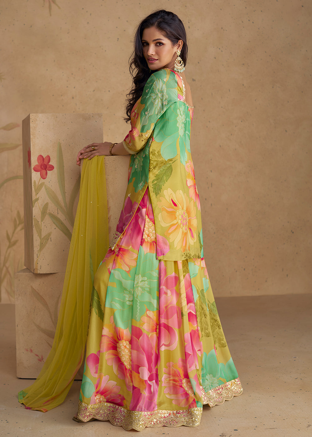 Buy Now Festive Party Multicolor Real Chinnon Silk Palazzo Suit Online in USA, UK, Canada, Germany, Australia & Worldwide at Empress Clothing. 