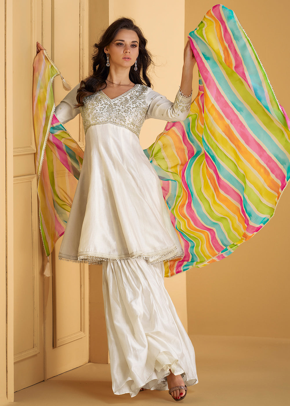 white indian dress Latest Wedding Dresses 2018 Indian Wedding Guest Outfits 2018 What To Wear To An and lace hem Green and White Printed Dress