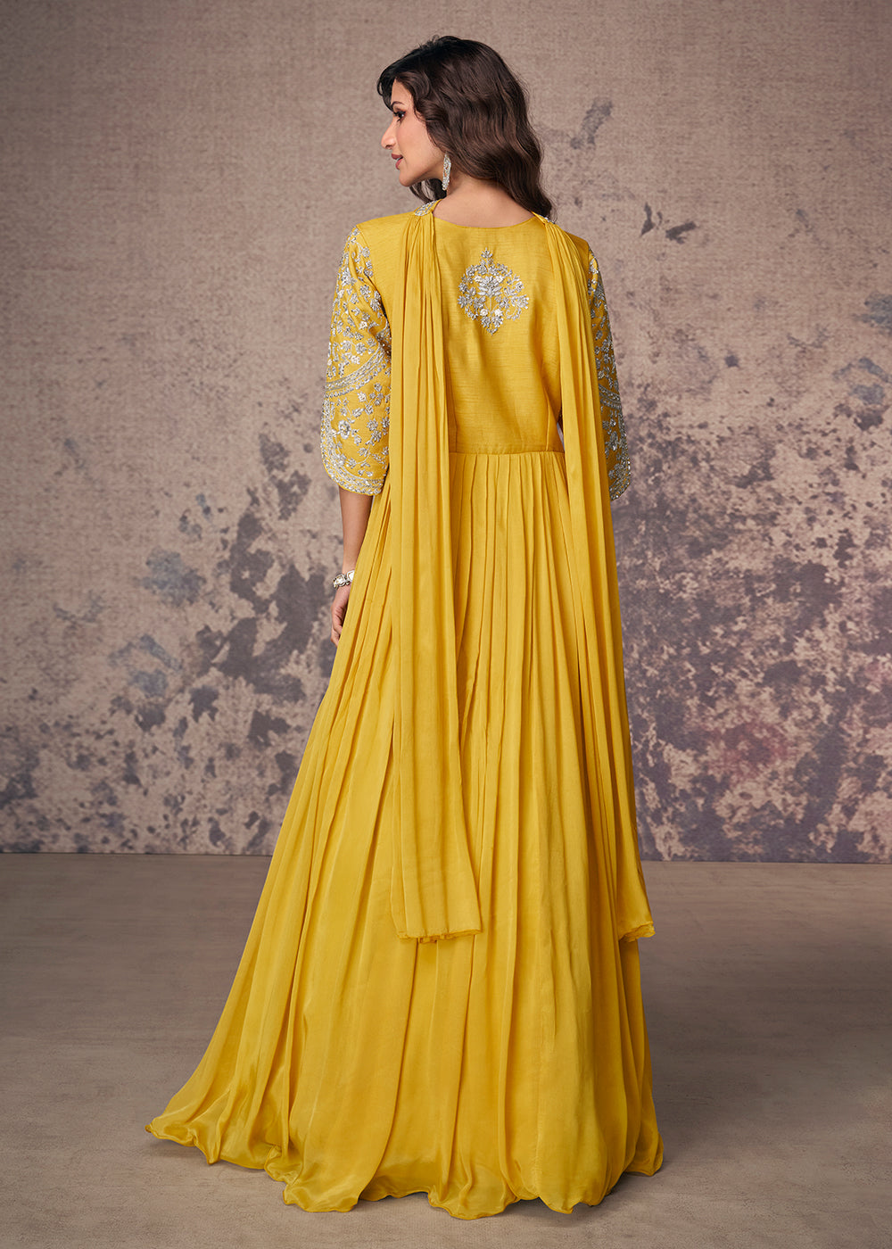 Buy Now Maize Yellow Silk Embroidered Wedding Party Anarkali Gown Online in USA, UK, Australia, New Zealand, Canada & Worldwide at Empress Clothing.