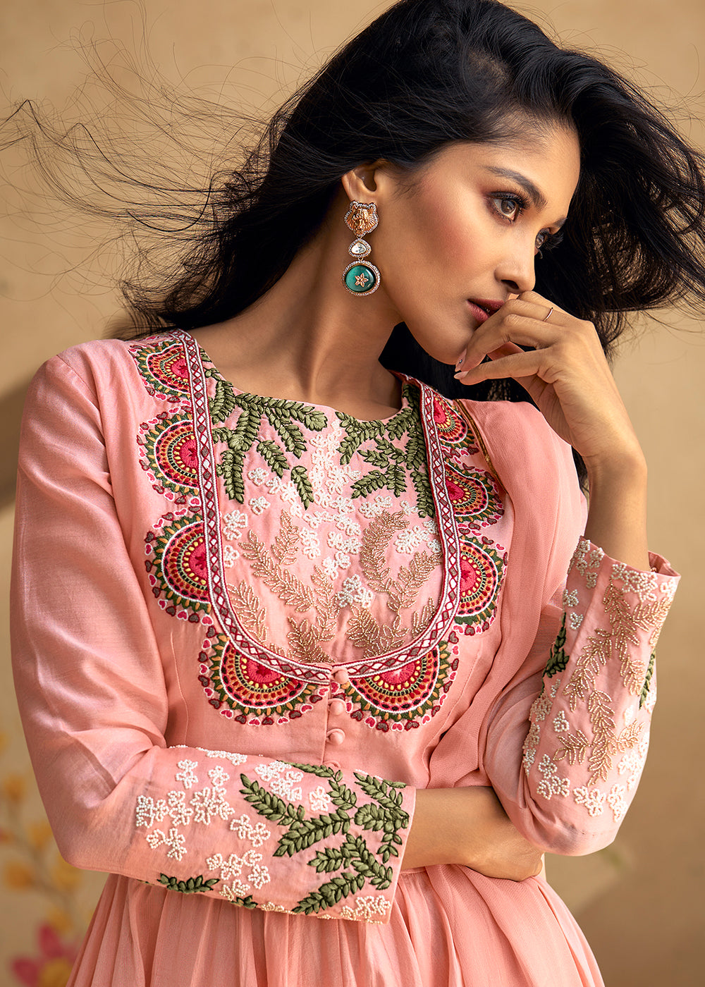 Buy Now Real Silk Light Pink Anarkali Style Pant Salwar Suit Online in USA, UK, Canada, Germany, Australia & Worldwide at Empress Clothing. 