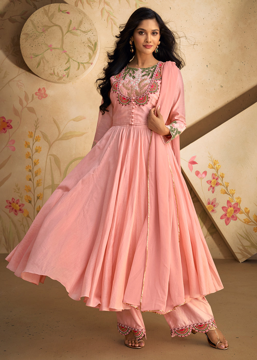 Buy Now Real Silk Light Pink Anarkali Style Pant Salwar Suit Online in USA, UK, Canada, Germany, Australia & Worldwide at Empress Clothing. 