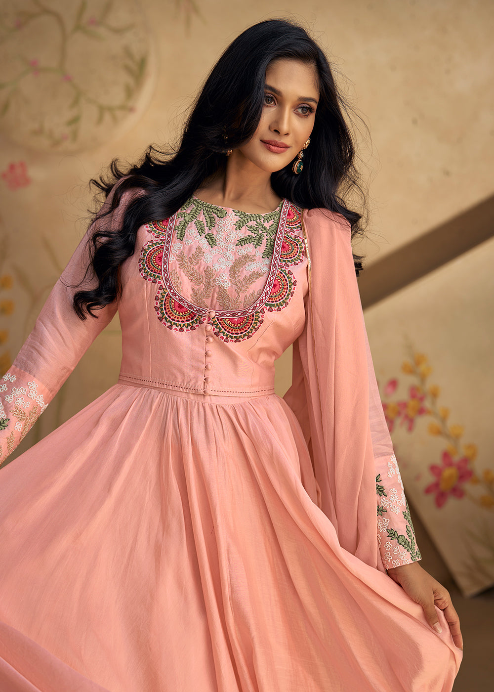 Buy Now Real Silk Light Pink Anarkali Style Pant Salwar Suit Online in USA, UK, Canada, Germany, Australia & Worldwide at Empress Clothing. 