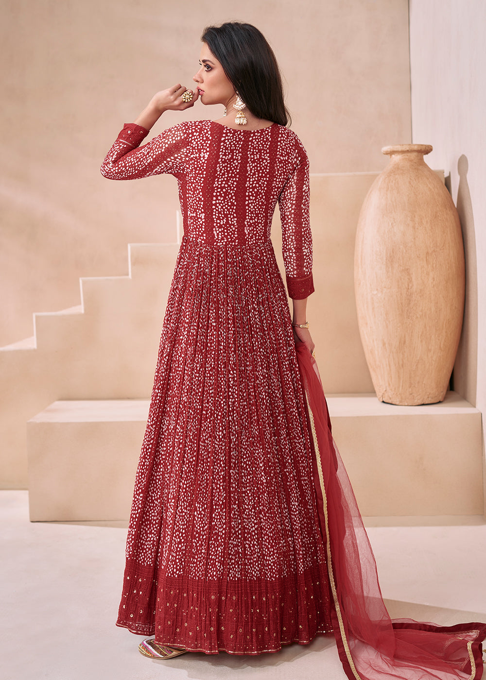 Buy Now Wedding Red Real Georgette Embroidered Anarkali Gown Online in USA, UK, Australia, New Zealand, Canada & Worldwide at Empress Clothing.