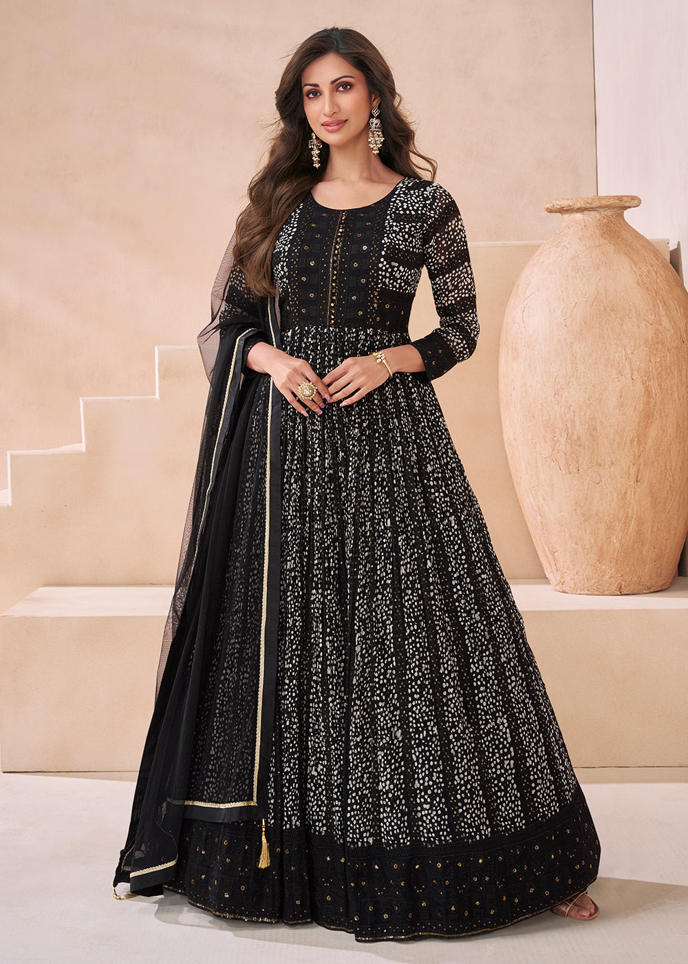 Buy Now Wedding Black Real Georgette Embroidered Anarkali Gown Online in USA, UK, Australia, New Zealand, Canada & Worldwide at Empress Clothing.