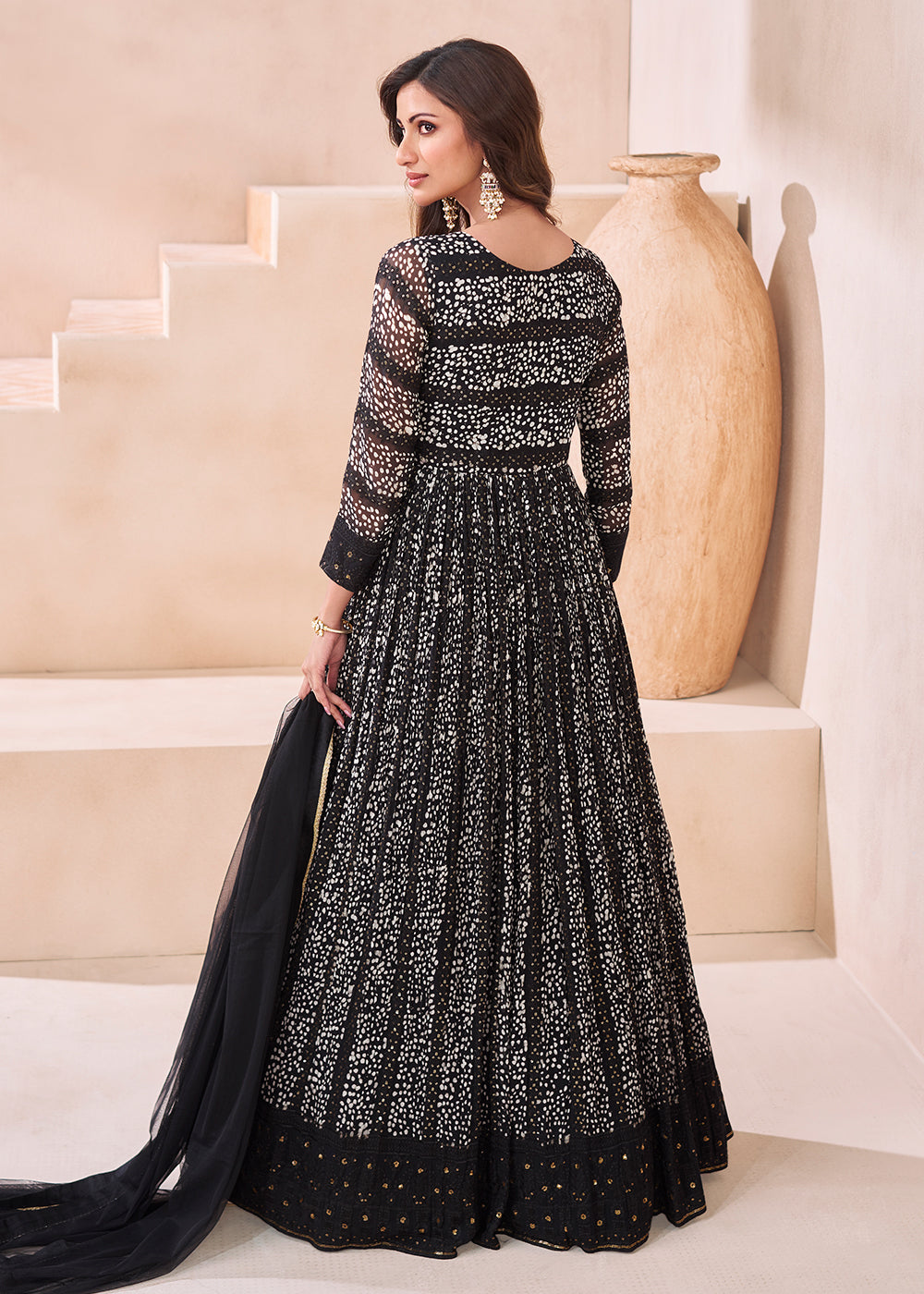 Buy Now Wedding Black Real Georgette Embroidered Anarkali Gown Online in USA, UK, Australia, New Zealand, Canada & Worldwide at Empress Clothing.