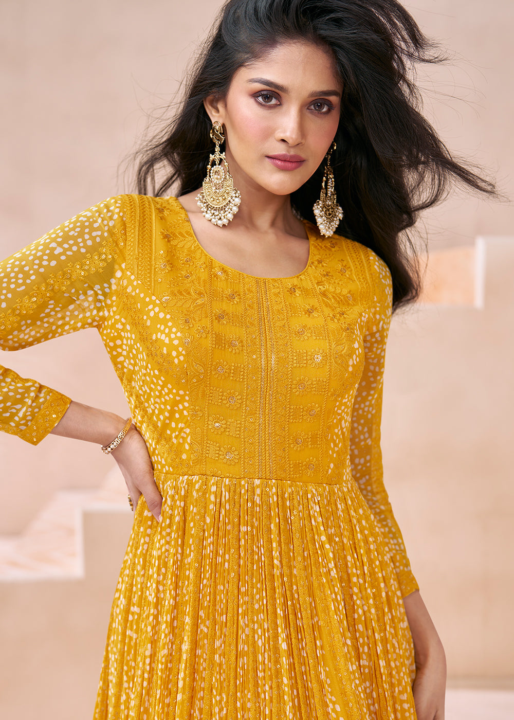 Buy Now Wedding Yellow Real Georgette Embroidered Anarkali Gown Online in USA, UK, Australia, New Zealand, Canada & Worldwide at Empress Clothing.