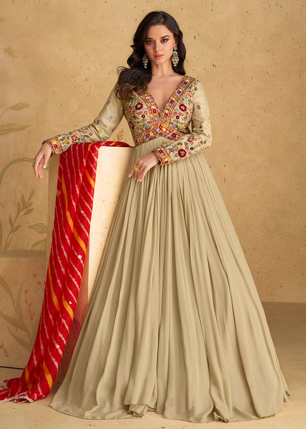 Buy Now Lovely Embroidered Beige Wedding Party Anarkali Gown Online in USA, UK, Australia, Canada & Worldwide at Empress Clothing.