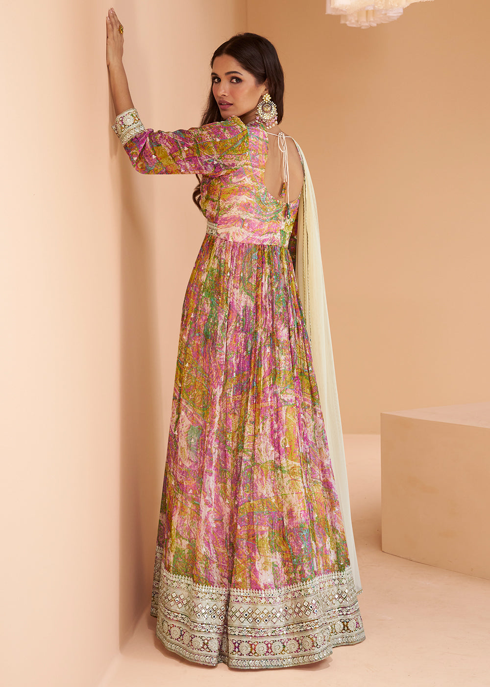Buy Now Multicolor Pink Floral Printed Wedding Festive Anarkali Gown Online in USA, UK, Australia, Canada & Worldwide at Empress Clothing.