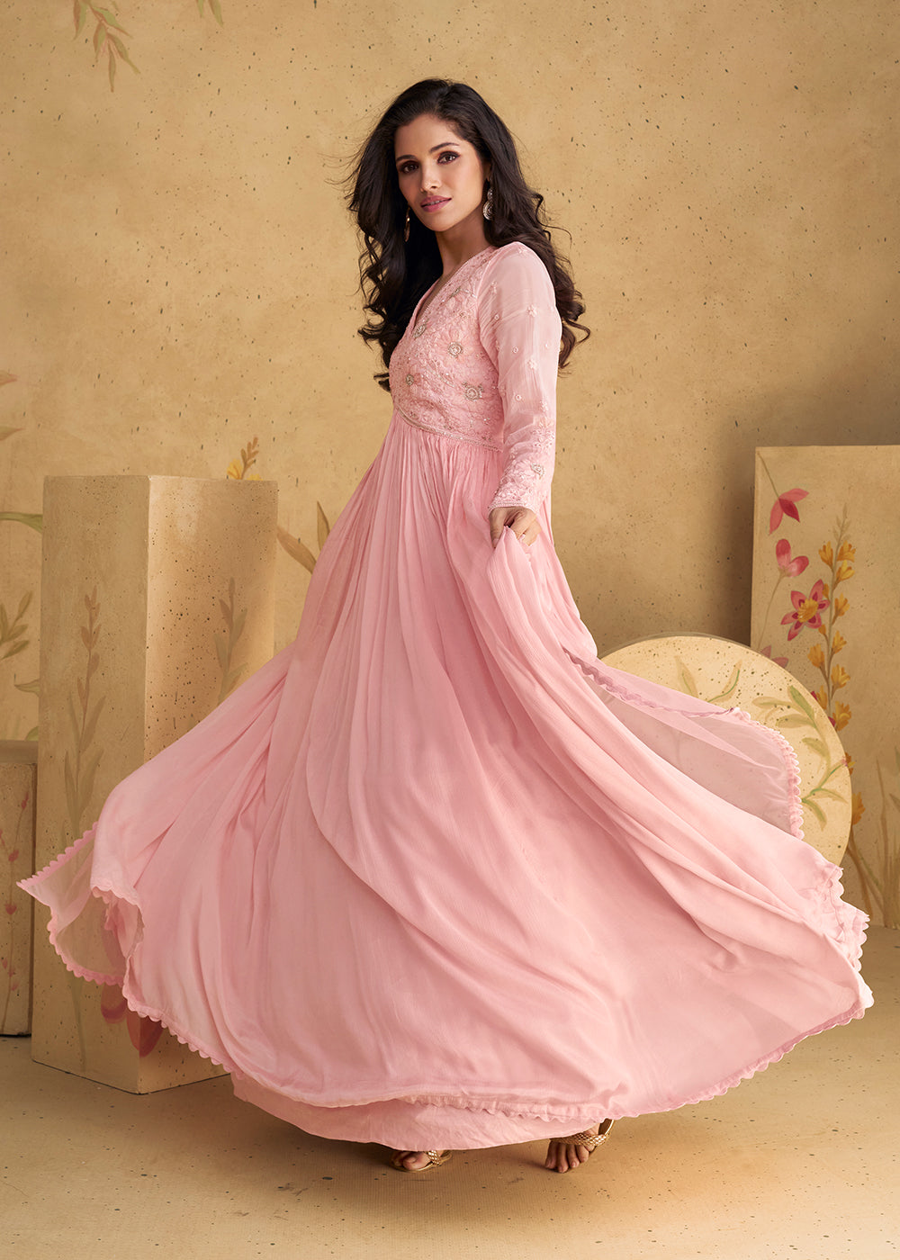 Buy Now Lovely Embroidered Pink Wedding Party Anarkali Gown Online in USA, UK, Australia, Canada & Worldwide at Empress Clothing.