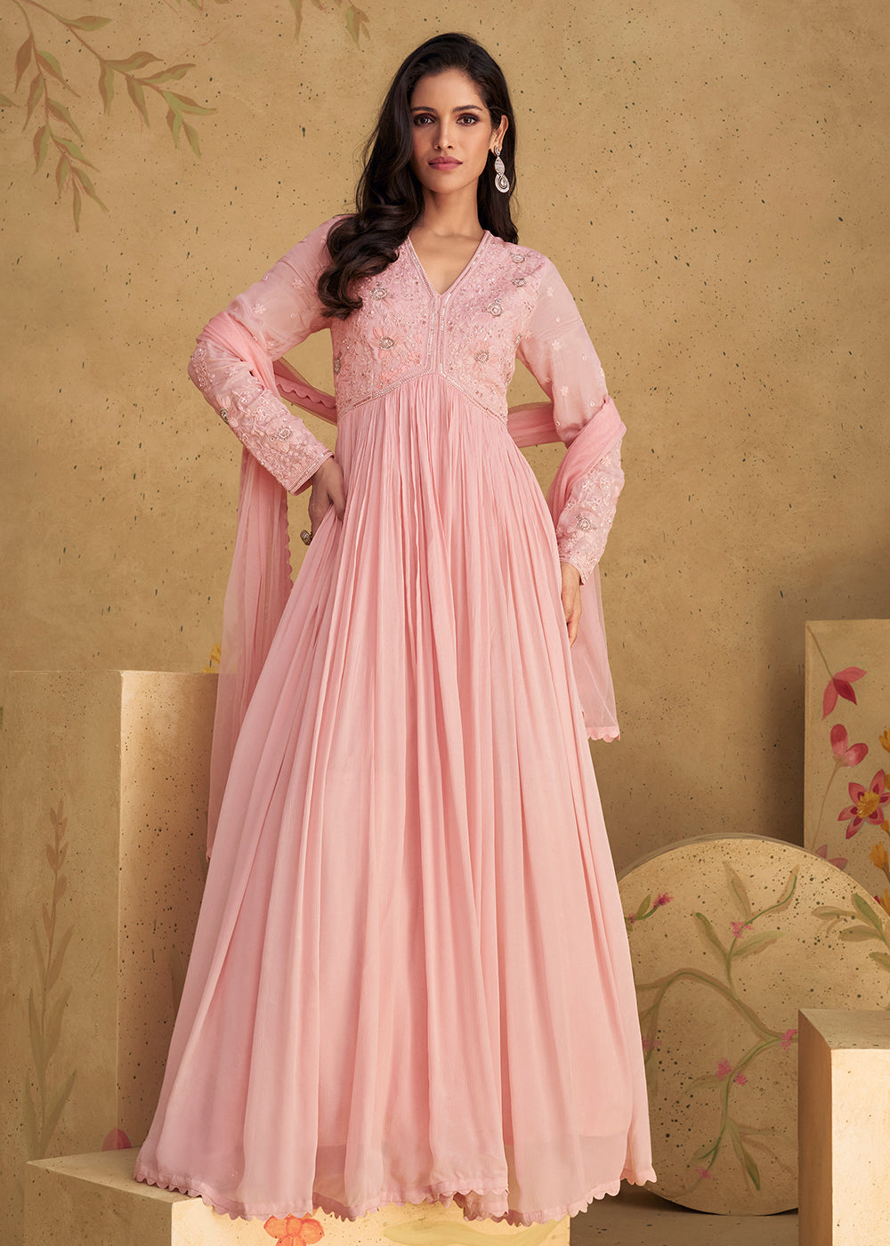 Buy Now Lovely Embroidered Pink Wedding Party Anarkali Gown Online in USA, UK, Australia, Canada & Worldwide at Empress Clothing.