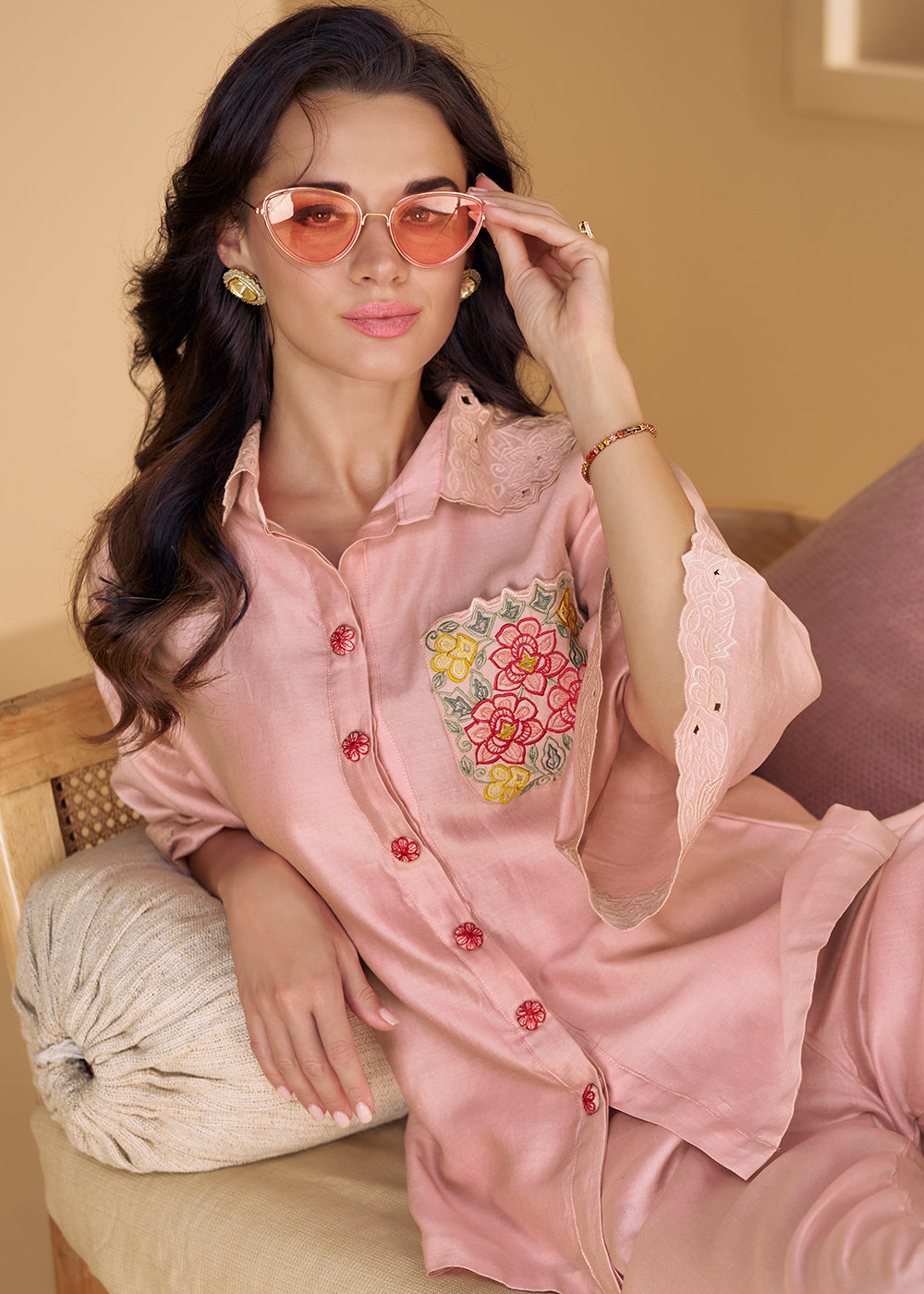 Buy Now Rose Pink Silk Party Wear Co-Ords Indo-Western Suit Online in USA, UK, Canada, Germany, Australia & Worldwide at Empress Clothing.