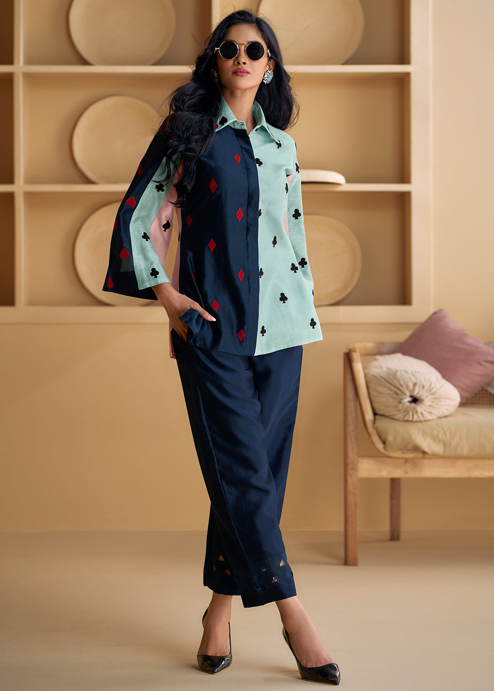 Buy Now Navy & Ice Blue Silk Party Wear Co-Ords Indo-Western Suit Online in USA, UK, Canada, Germany, Australia & Worldwide at Empress Clothing. 