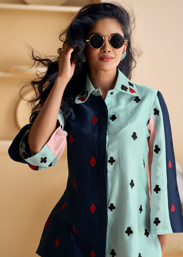 Buy Now Navy & Ice Blue Silk Party Wear Co-Ords Indo-Western Suit Online in USA, UK, Canada, Germany, Australia & Worldwide at Empress Clothing. 