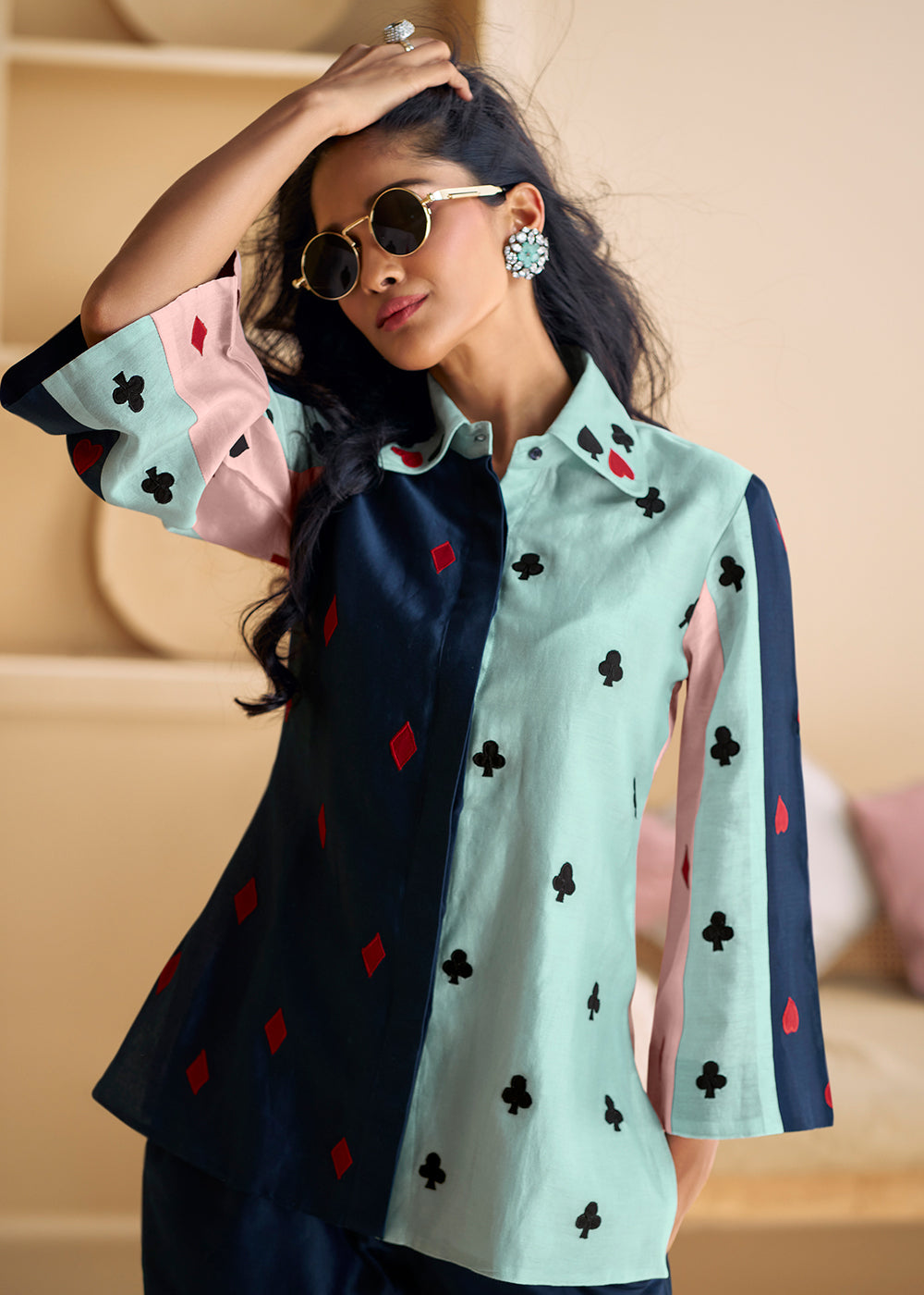 Buy Now Navy & Ice Blue Silk Party Wear Co-Ords Indo-Western Suit Online in USA, UK, Canada, Germany, Australia & Worldwide at Empress Clothing. 