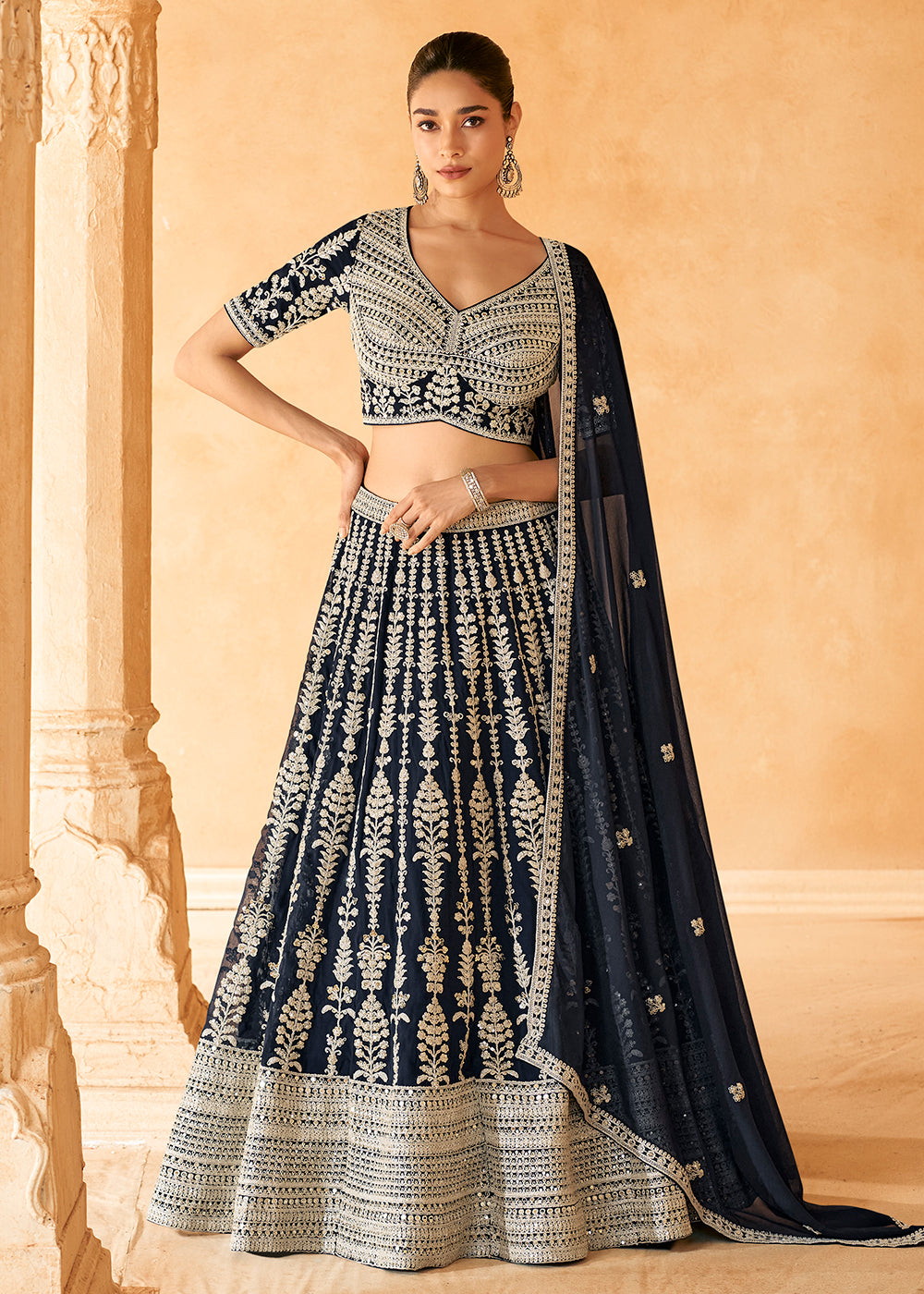 Buy Now Designer Navy Blue Embroidered Bridesmaids Lehenga Choli Online in USA, UK, Canada & Worldwide at Empress Clothing. 