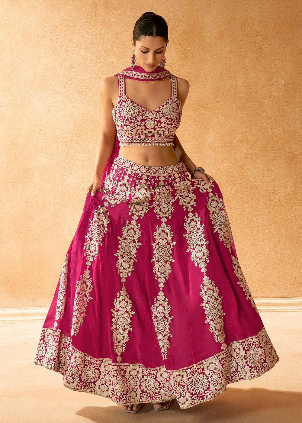 Buy Now Designer Rani Pink Embroidered Bridesmaids Lehenga Choli Online in USA, UK, Canada & Worldwide at Empress Clothing.