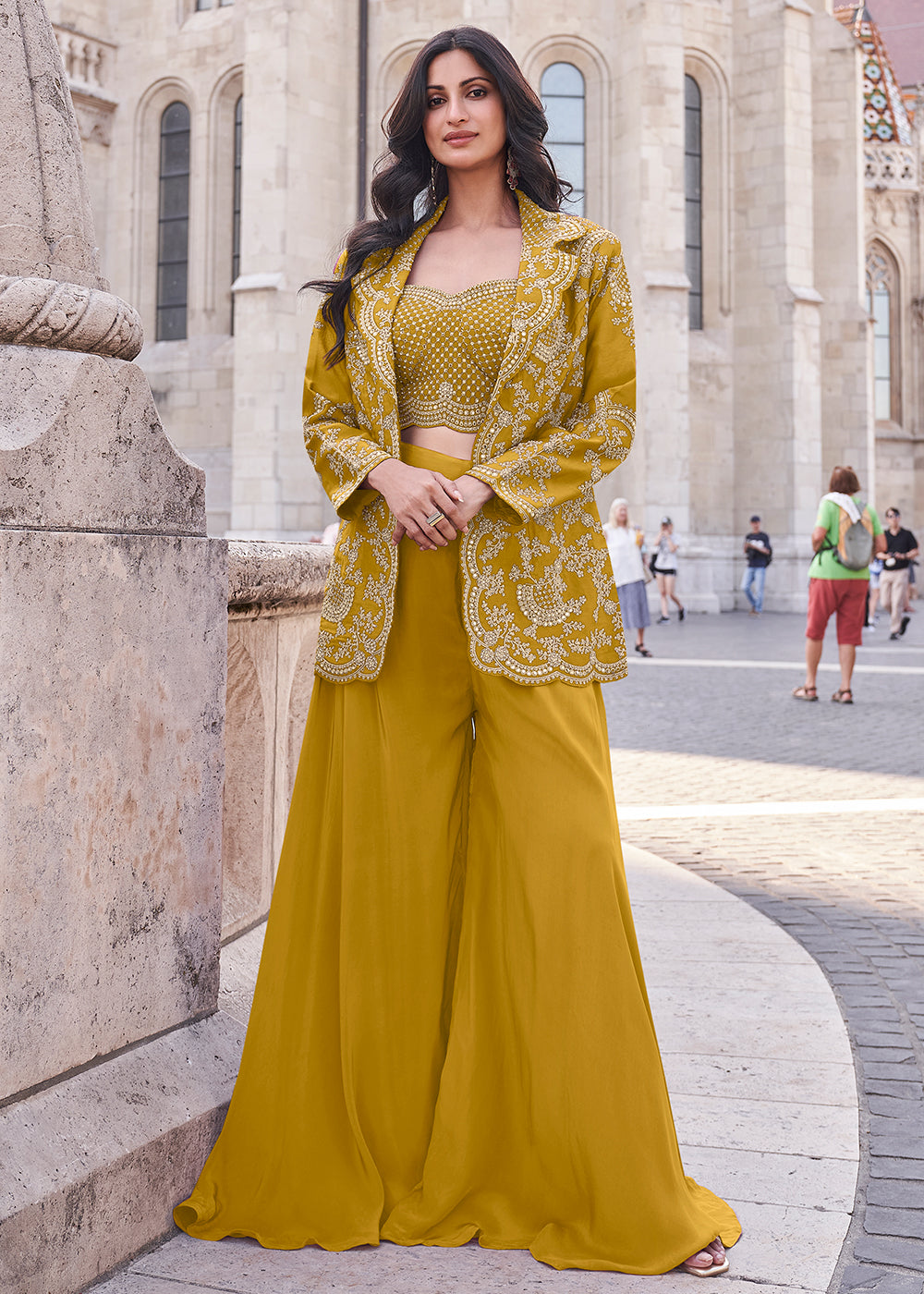 Buy Now Yellow Embroidered Jacket Style Indo Western Suit Online in USA, UK, Canada, Germany, Italy UAE & Worldwide at Empress Clothing. 