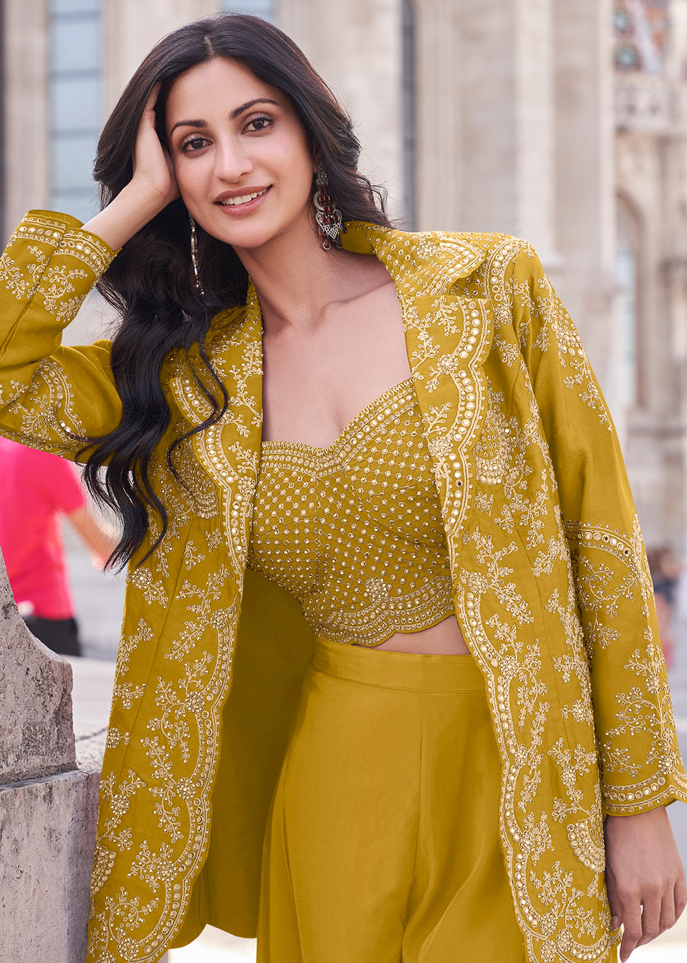 Buy Now Yellow Embroidered Jacket Style Indo Western Suit Online in USA, UK, Canada, Germany, Italy UAE & Worldwide at Empress Clothing. 