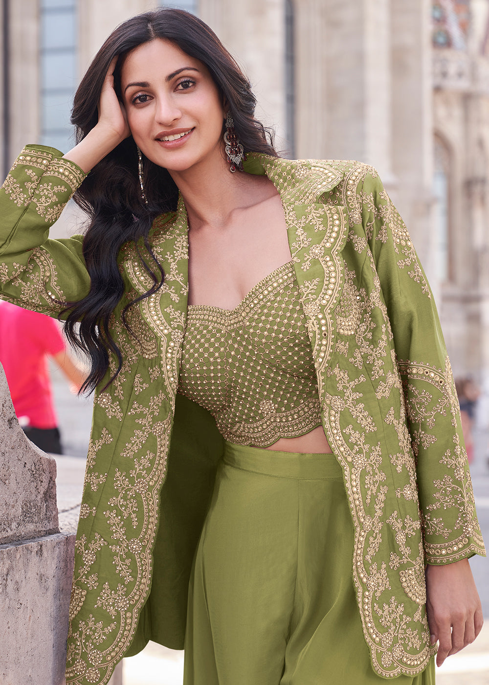 Buy Now Green Embroidered Jacket Style Indo Western Suit Online in USA, UK, Canada, Germany, Italy UAE & Worldwide at Empress Clothing.