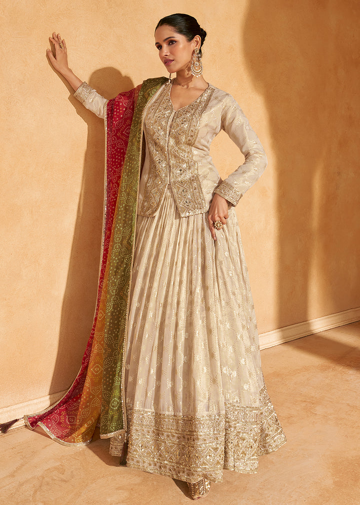 Buy Now Pretty Cream Viscose Silk Bridesmaids Lehenga Choli Online in USA, UK, Canada, UAE & Worldwide at Empress Clothing.