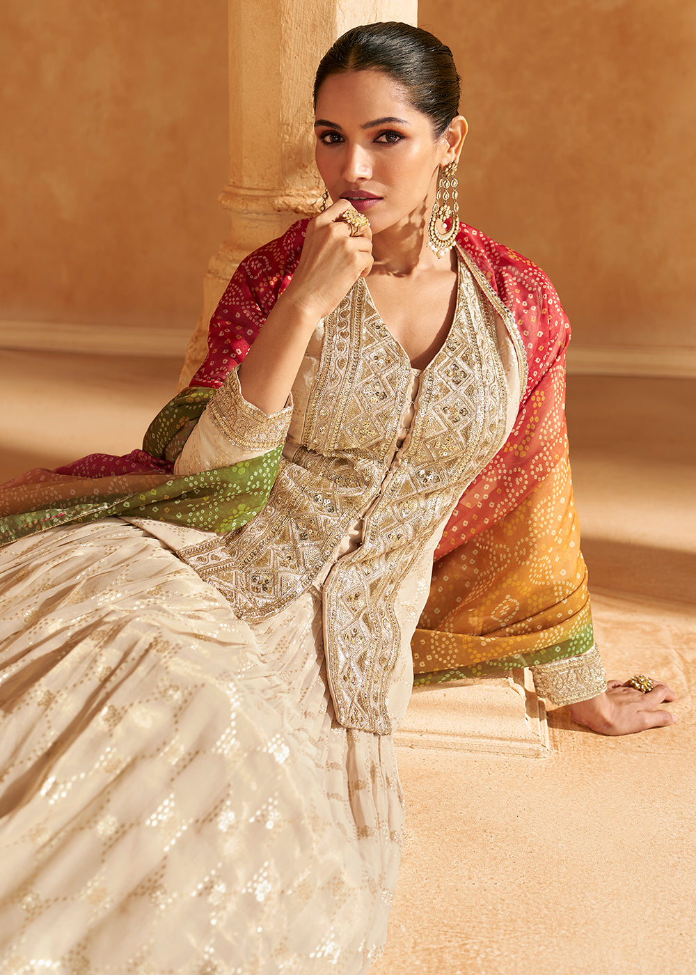 Buy Now Pretty Cream Viscose Silk Bridesmaids Lehenga Choli Online in USA, UK, Canada, UAE & Worldwide at Empress Clothing.