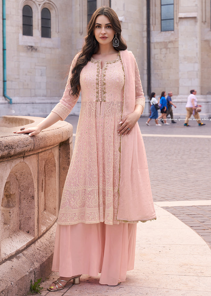 Shop Now Pink Anarkali Style Embroidered Festive Sharara Suit Online at Empress Clothing in USA, UK, Canada, Germany, Australia & Worldwide. 