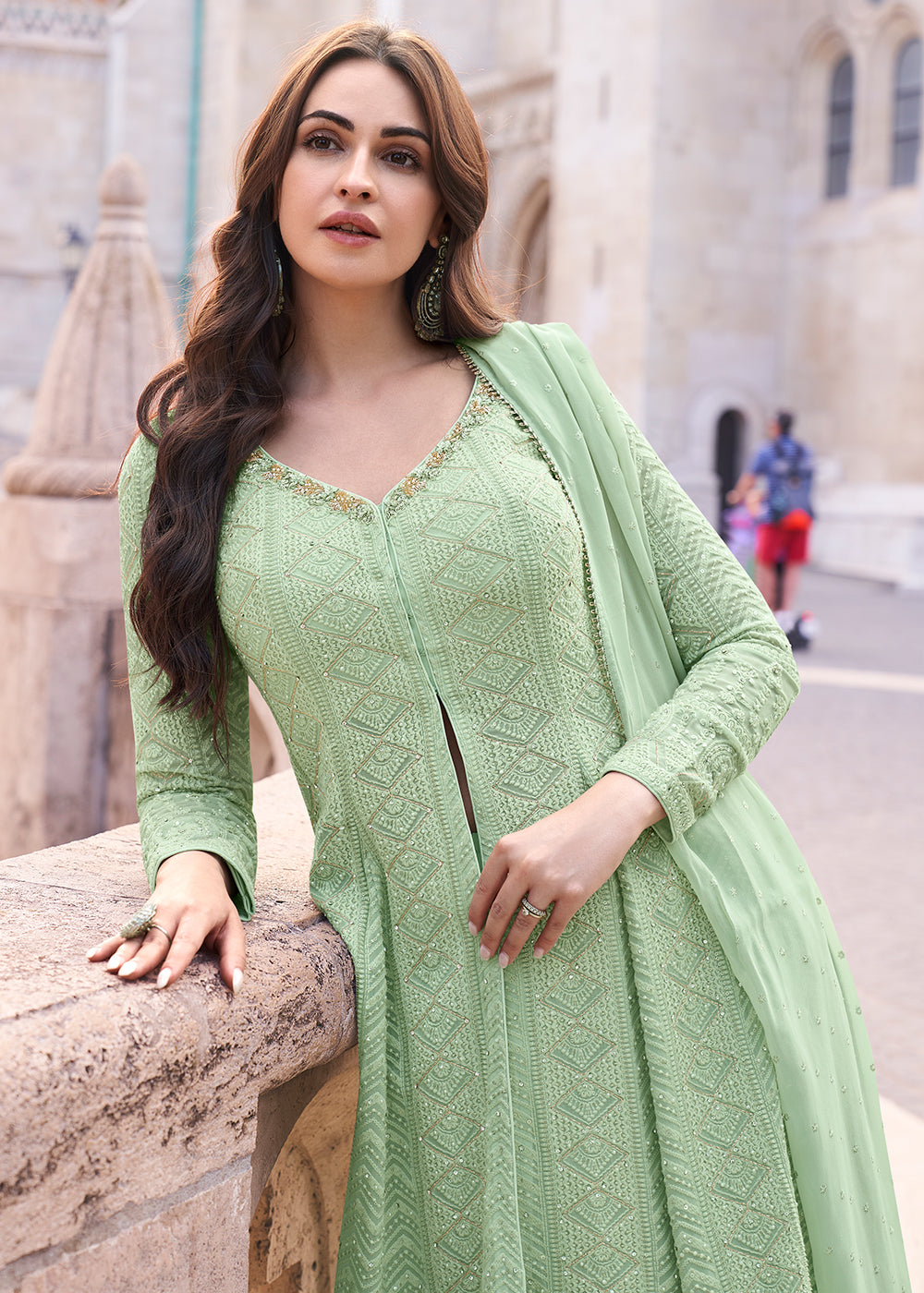 Shop Now Green Anarkali Style Embroidered Festive Sharara Suit Online at Empress Clothing in USA, UK, Canada, Germany, Australia & Worldwide.