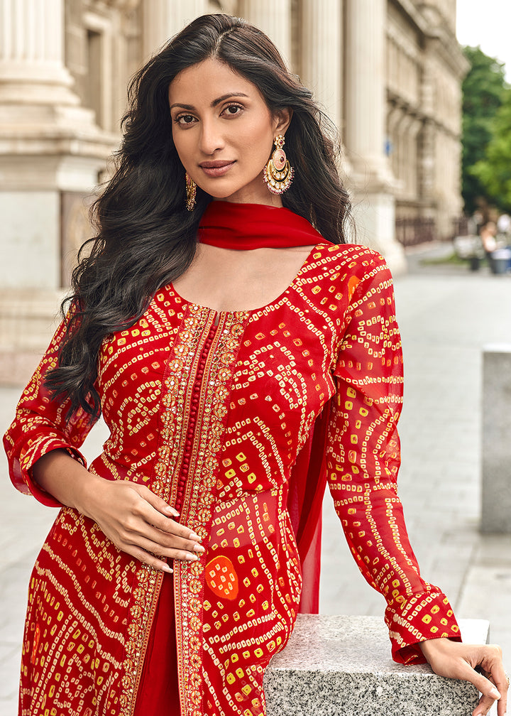 Buy Now Red Hand Embellished Work Slit Palazzo Suit Online in New York, Los Angeles, San Jose, Chicago, Houston, Fremont, Newark, Utah & Worldwide at Empress.