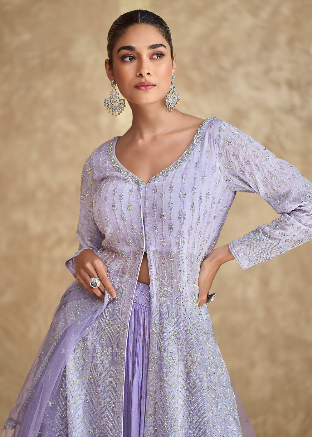 Buy Now Lavender Ombre Slit Georgette Skirt Style Anarkali Suit Online in USA, UK, Australia, UAE, France, Italy, Canada & Worldwide at Empress Clothing. 