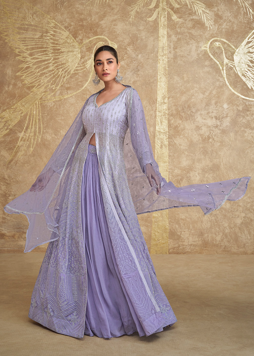 Buy Now Lavender Ombre Slit Georgette Skirt Style Anarkali Suit Online in USA, UK, Australia, UAE, France, Italy, Canada & Worldwide at Empress Clothing. 