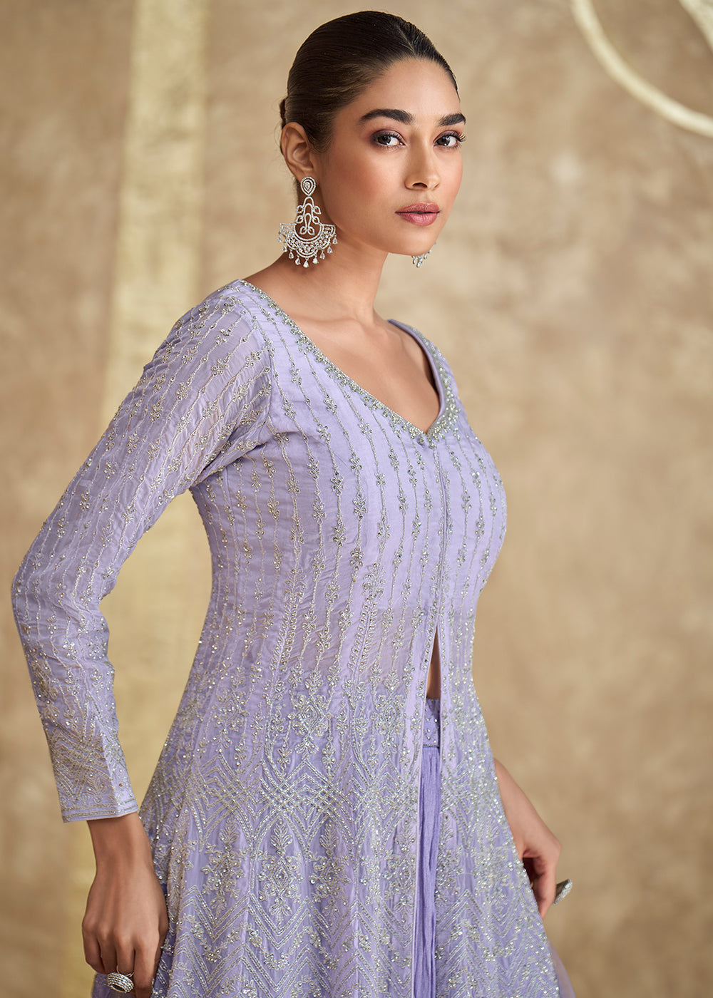 Buy Now Lavender Ombre Slit Georgette Skirt Style Anarkali Suit Online in USA, UK, Australia, UAE, France, Italy, Canada & Worldwide at Empress Clothing. 