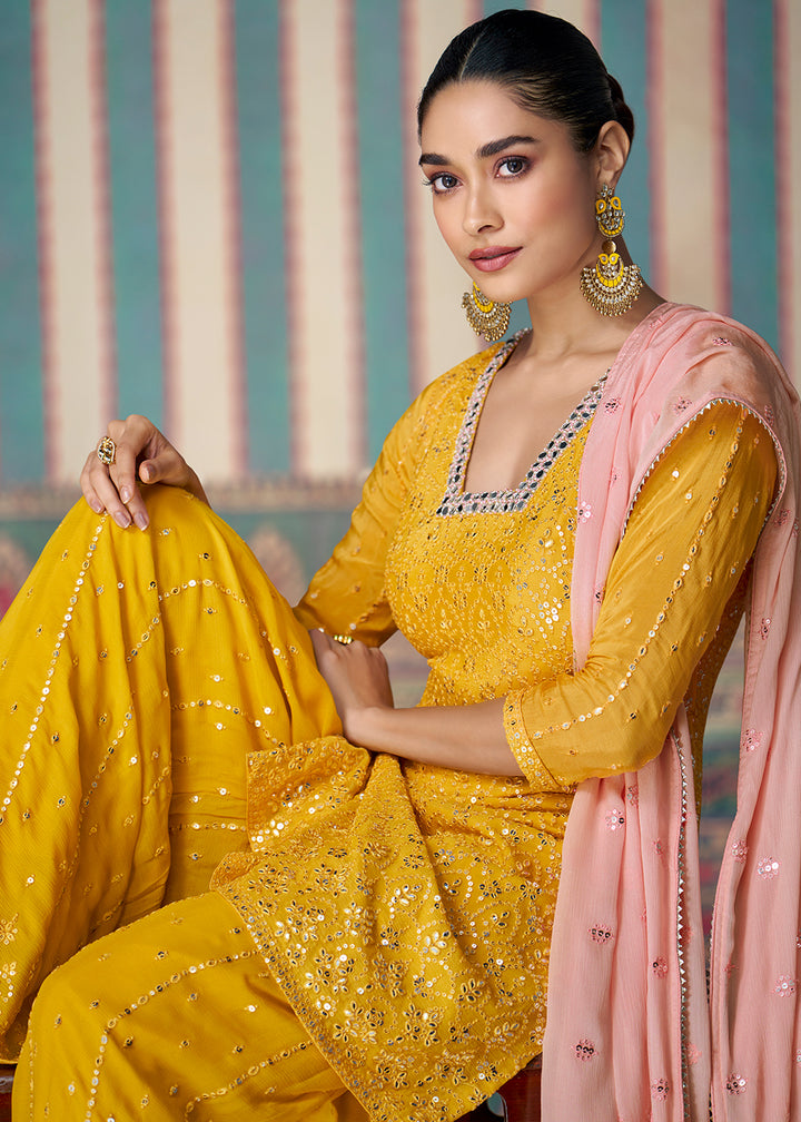 Shop Now Yellow Premium Embroidered Designer Sharara Suit Online at Empress Clothing in USA, UK, Canada, Germany, Australia & Worldwide.