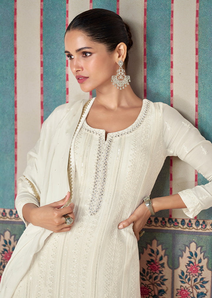 Shop Now White Premium Embroidered Designer Sharara Suit Online at Empress Clothing in USA, UK, Canada, Germany, Australia & Worldwide. 