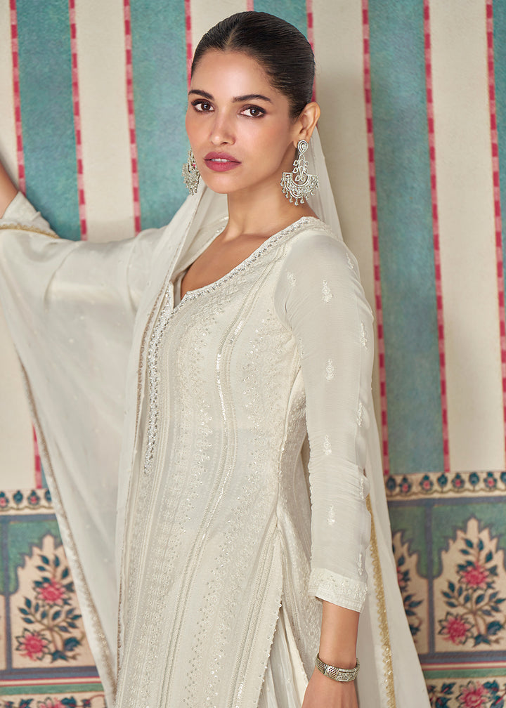 Shop Now White Premium Embroidered Designer Sharara Suit Online at Empress Clothing in USA, UK, Canada, Germany, Australia & Worldwide. 