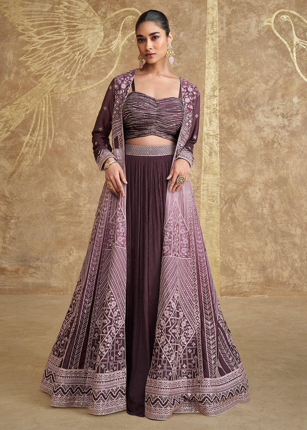 Buy Now Jacket Style Purple Embroidered Festive Lehenga Choli Online in USA, UK, Canada, UAE & Worldwide at Empress Clothing. 