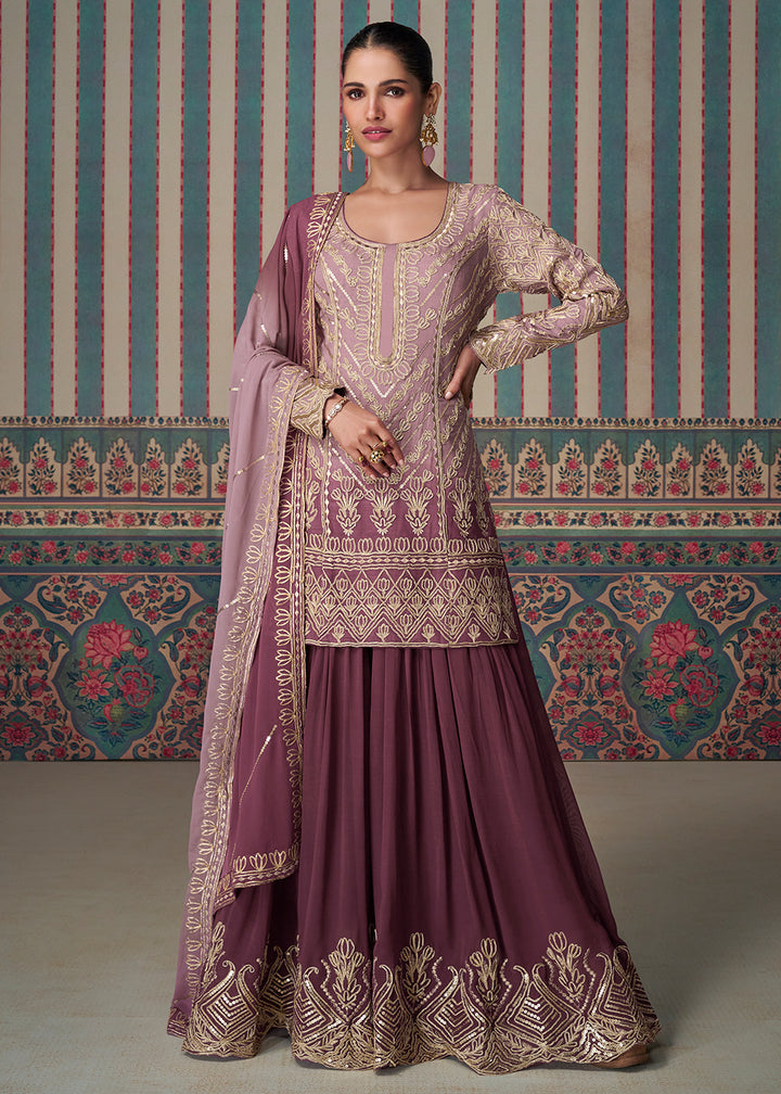 Shop Now Pink & Peach Embroidered Wedding Wear Sharara Suit Online at Empress Clothing in USA, UK, Canada, Germany, UAE & Worldwide. 