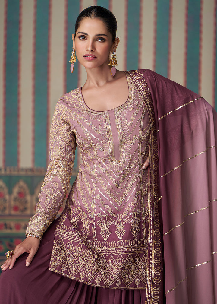 Shop Now Pink & Peach Embroidered Wedding Wear Sharara Suit Online at Empress Clothing in USA, UK, Canada, Germany, UAE & Worldwide. 