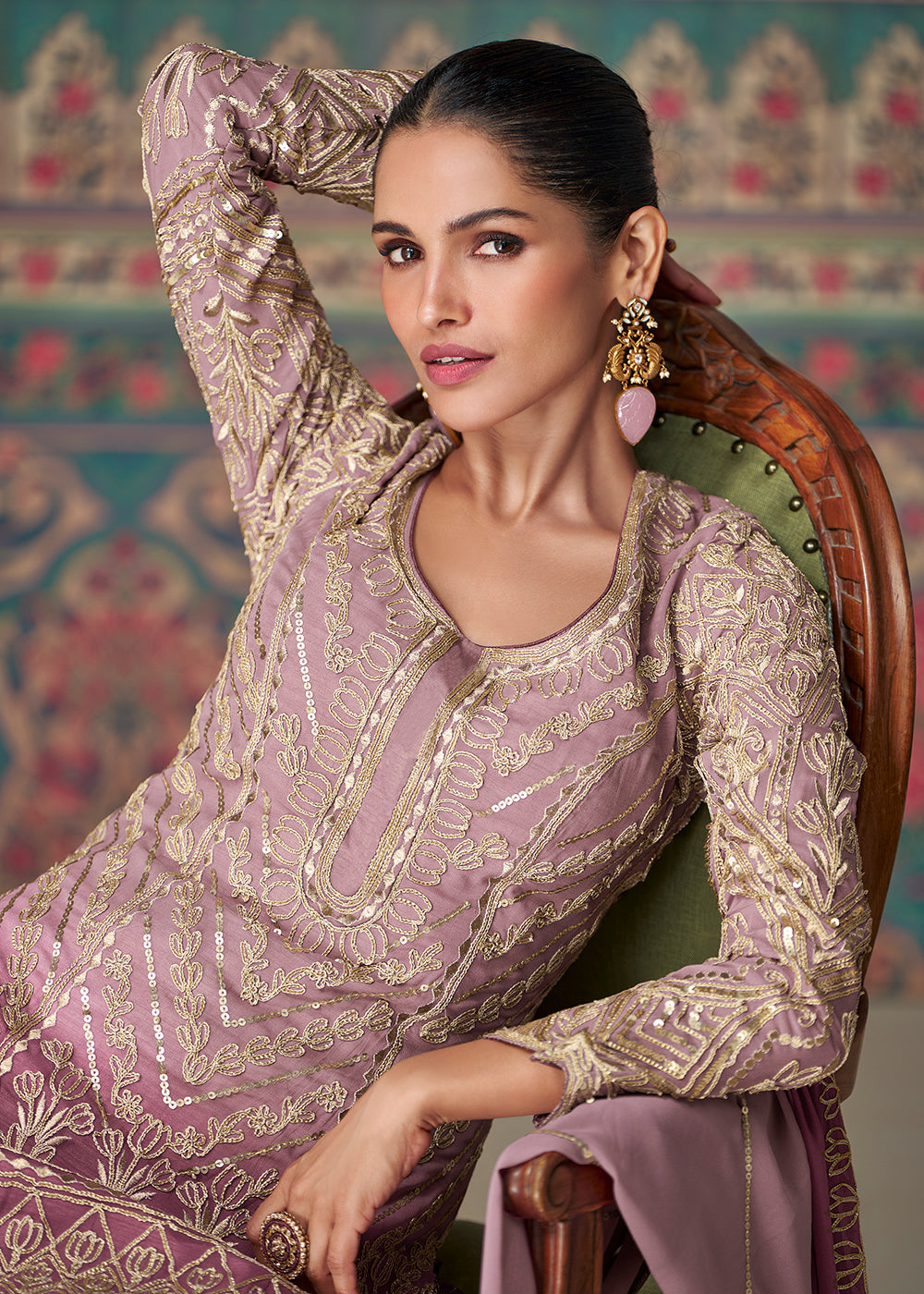 Shop Now Pink & Peach Embroidered Wedding Wear Sharara Suit Online at Empress Clothing in USA, UK, Canada, Germany, UAE & Worldwide. 