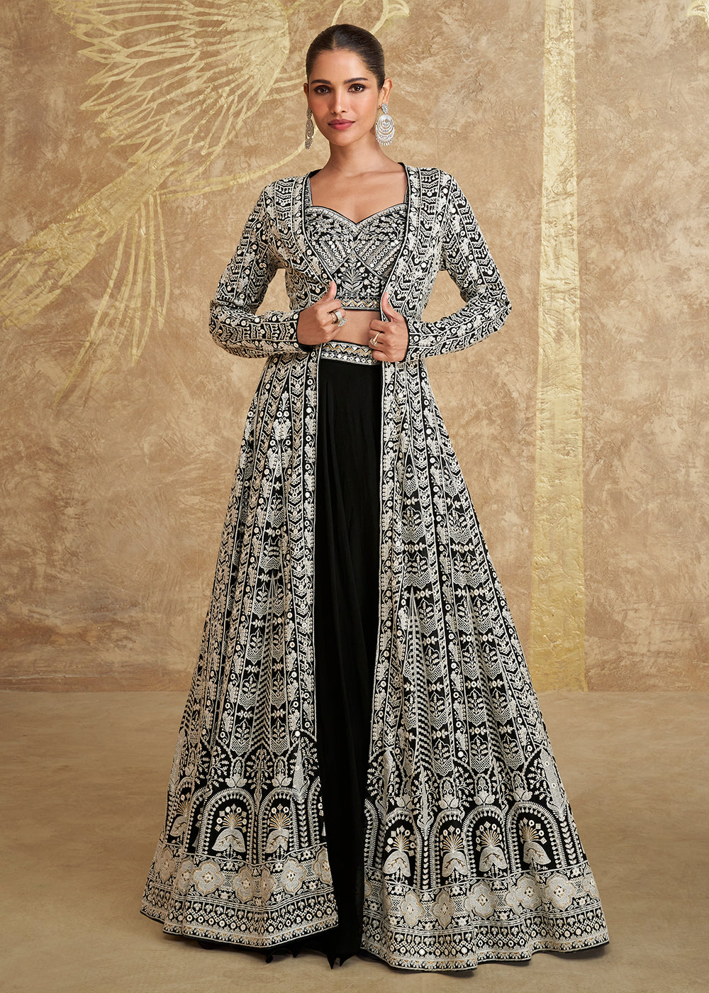 Buy Now Black Georgette Embroidered Jacket Style Lehenga Choli Online in USA, UK, Canada & Worldwide at Empress Clothing. 