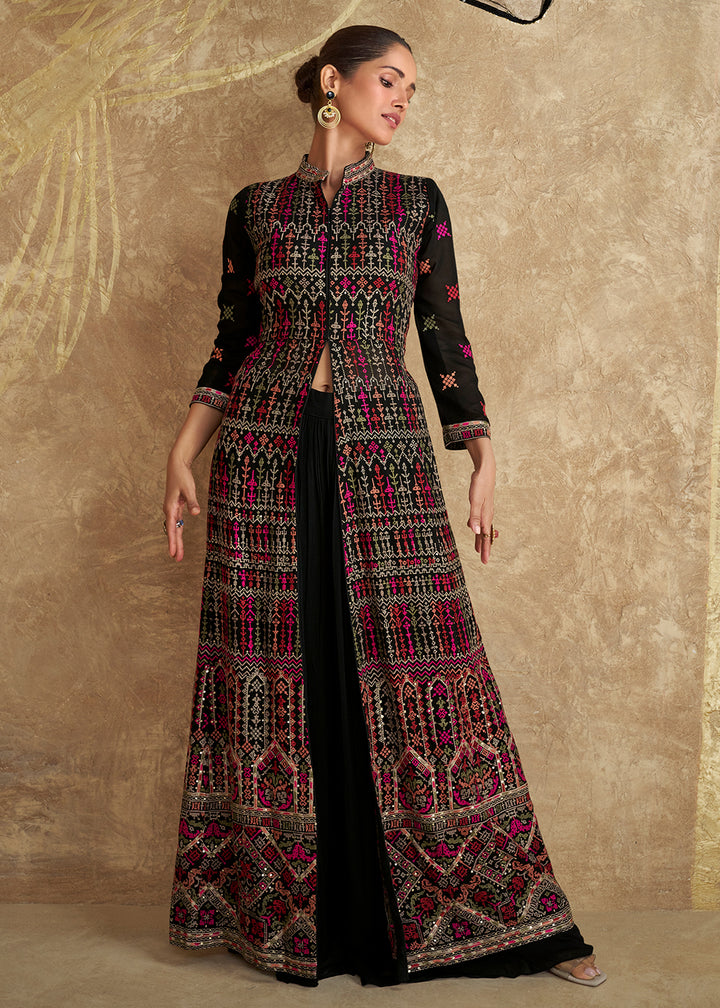 Buy Now Indo Western Style Multi Black Designer Palazzo Suit Online in USA, UK, Canada, Germany, Dubai & Worldwide at Empress Clothing.