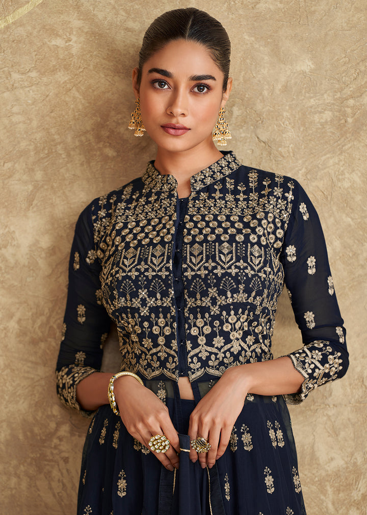 Buy Now Indo Western Style Navy Blue Designer Palazzo Suit Online in USA, UK, Canada, Germany, Dubai & Worldwide at Empress Clothing. 