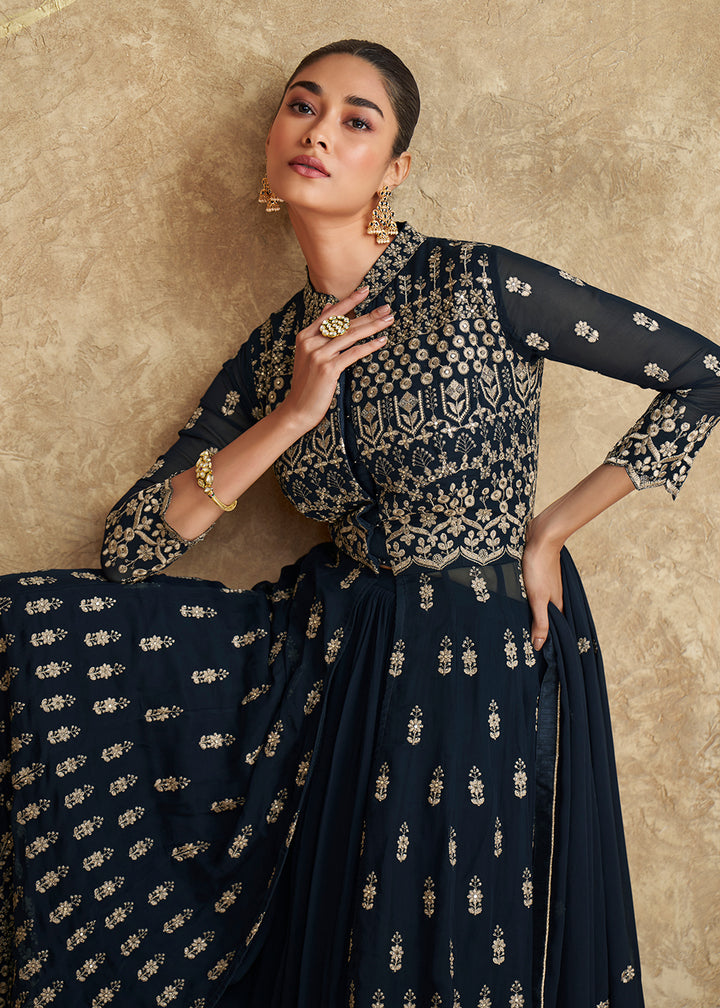 Buy Now Indo Western Style Navy Blue Designer Palazzo Suit Online in USA, UK, Canada, Germany, Dubai & Worldwide at Empress Clothing. 