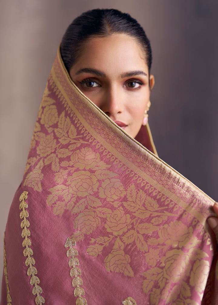 Buy Now Khaki Beige Shimmer Silk Wedding Festive Salwar Kameez Online in USA, UK, Canada, Germany, Italy & Worldwide at Empress Clothing.