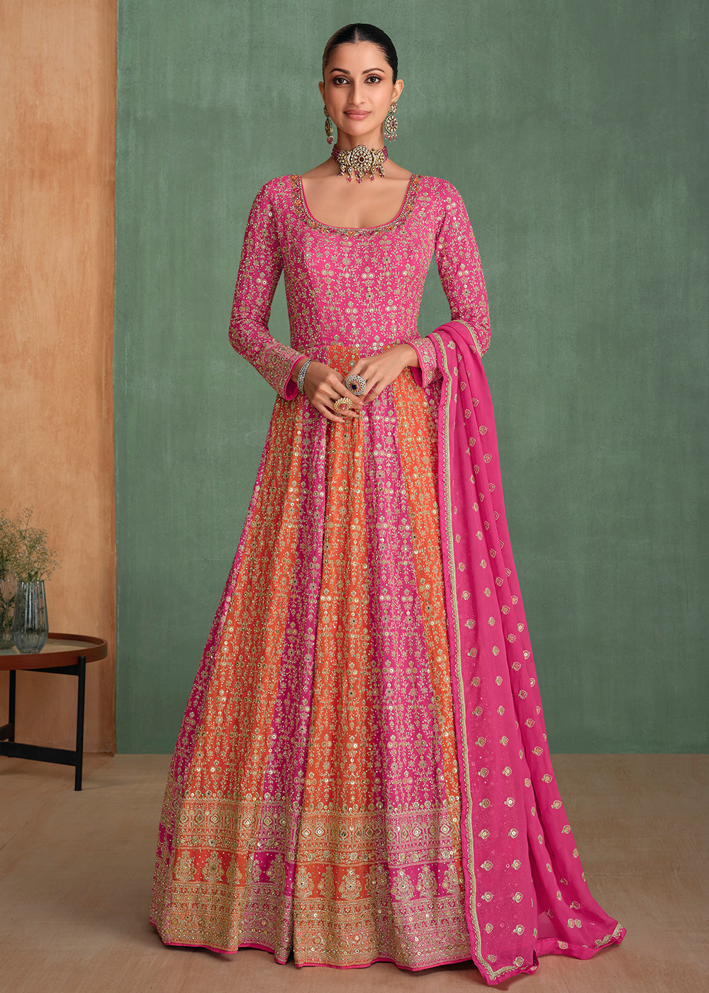 Buy Now Pink Multi Embroidered Wedding Festive Anarkali Gown Online in USA, UK, Germany, Canada & Worldwide at Empress Clothing. 