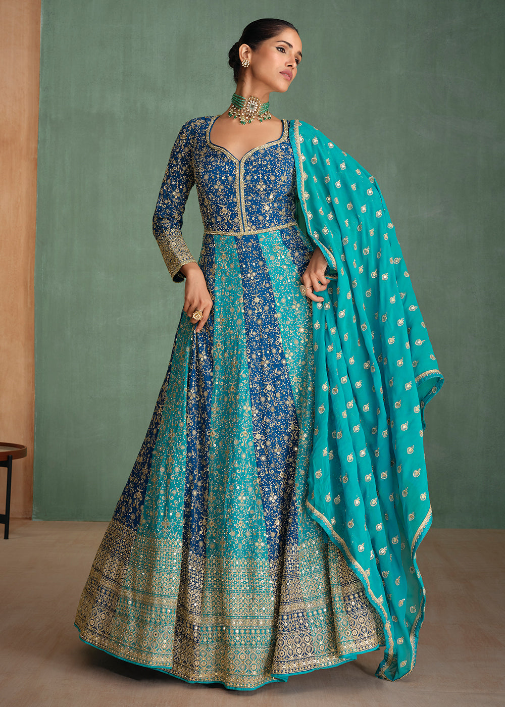 Buy Now Blue Multi Embroidered Wedding Festive Anarkali Gown Online in USA, UK, Germany, Canada & Worldwide at Empress Clothing. 