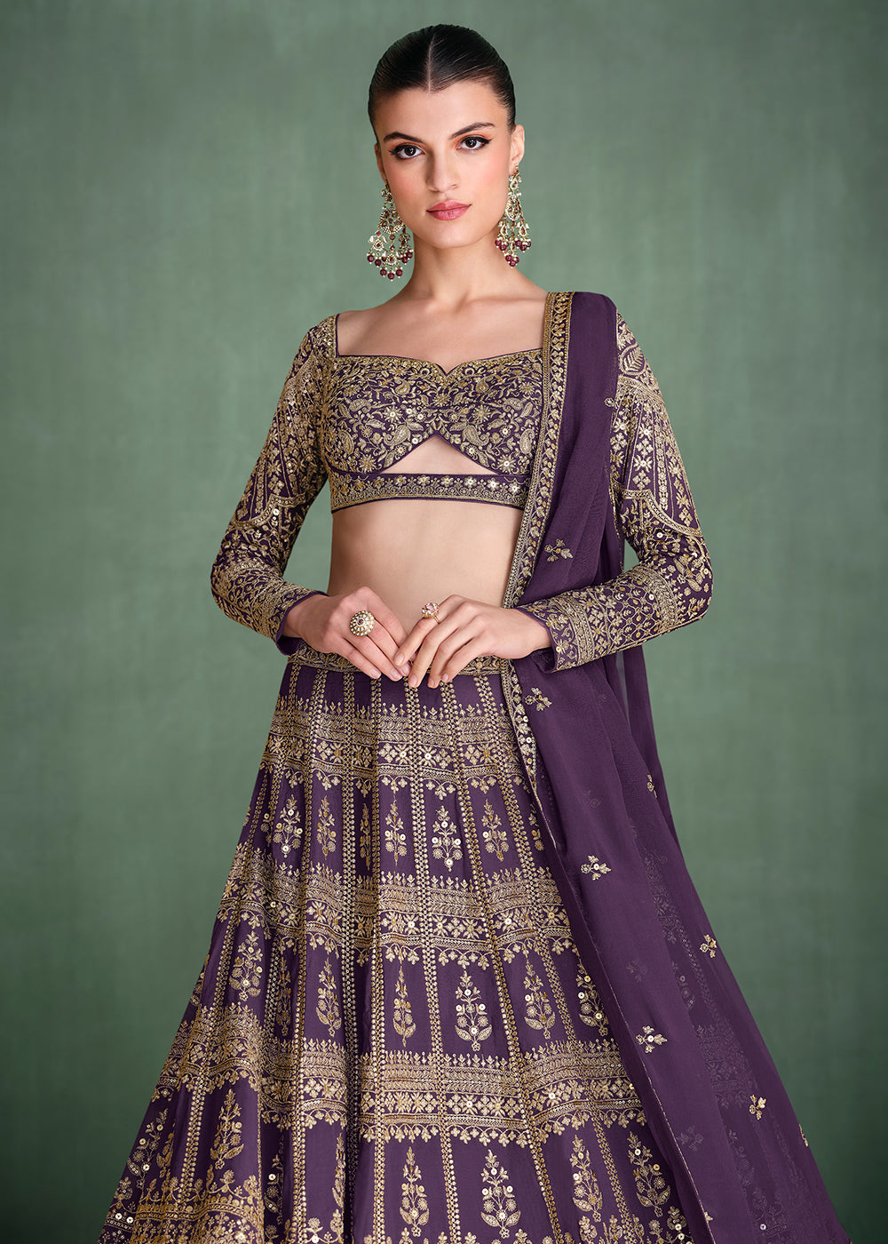 Buy Now Purple Embroidered Georgette Designer Party Style Lehenga Choli Online in USA, UK, Canada, UAE & Worldwide at Empress Clothing. 