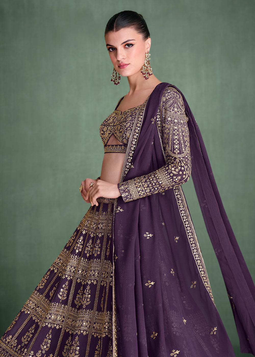 Buy Now Purple Embroidered Georgette Designer Party Style Lehenga Choli Online in USA, UK, Canada, UAE & Worldwide at Empress Clothing. 