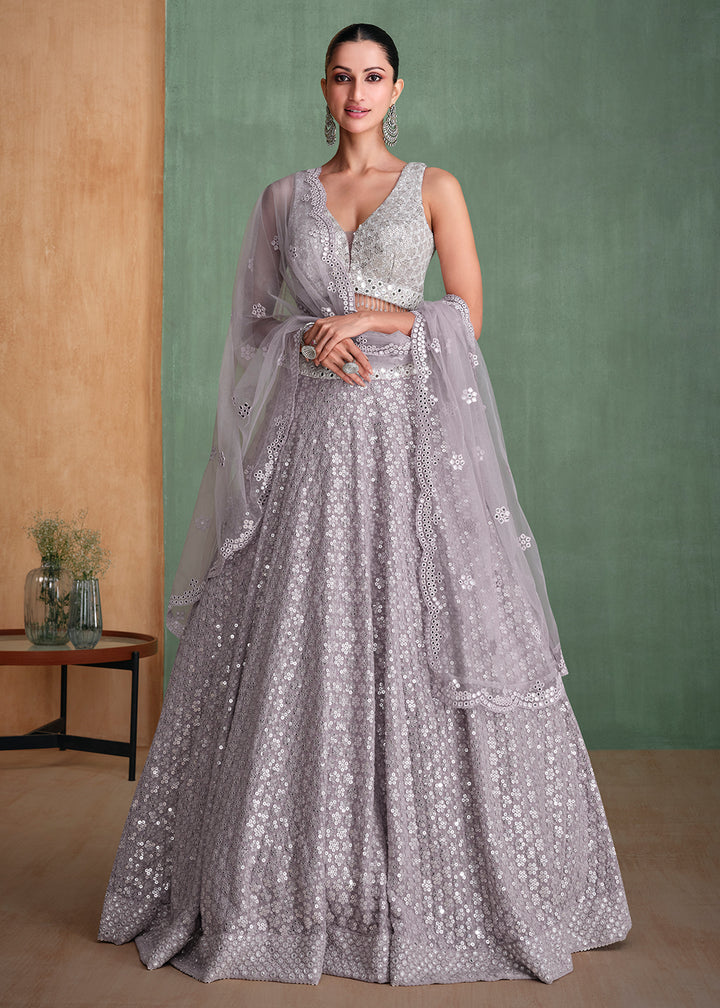 Buy Now Grey Embroidered Georgette Designer Party Style Lehenga Choli Online in USA, UK, Canada, UAE & Worldwide at Empress Clothing. 