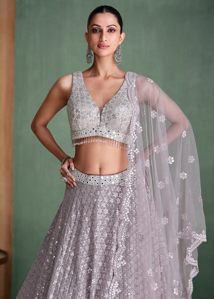 Buy Now Grey Embroidered Georgette Designer Party Style Lehenga Choli Online in USA, UK, Canada, UAE & Worldwide at Empress Clothing. 