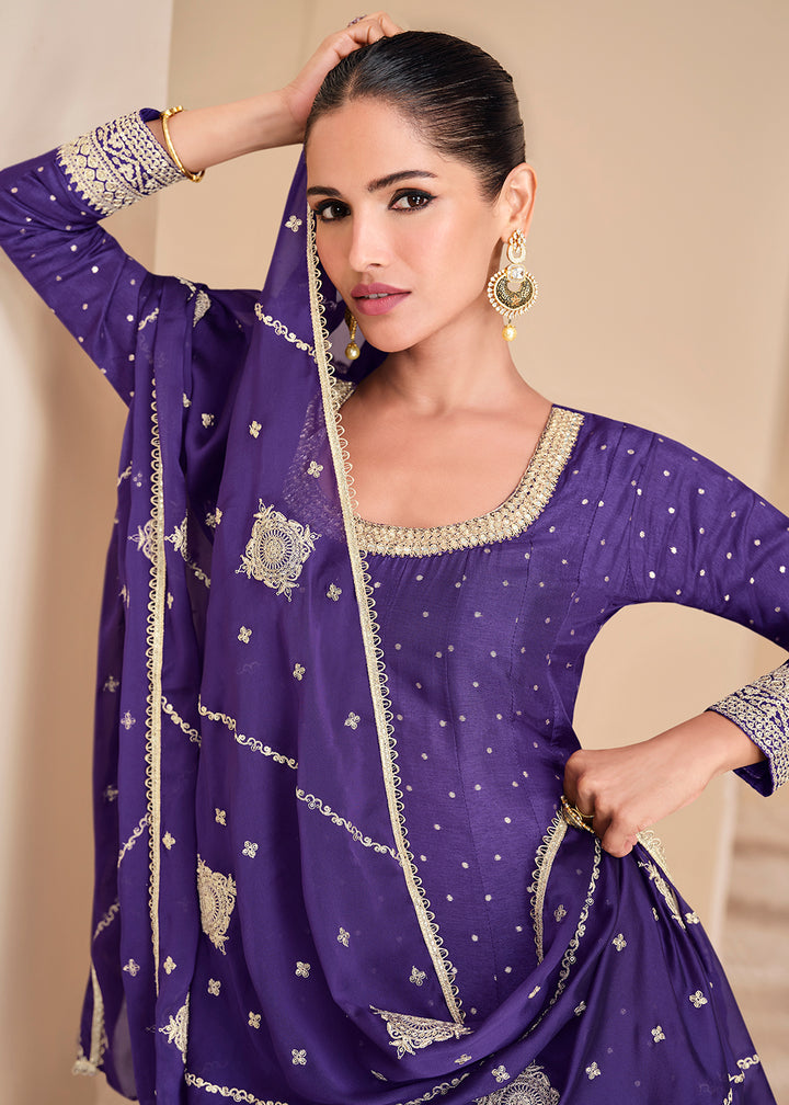 Buy Now Purple Viscose Jacquard Silk Festive Anarkali Suit Online in USA, UK, Australia, Italy, Germany, Canada, UAE & Worldwide at Empress Clothing.